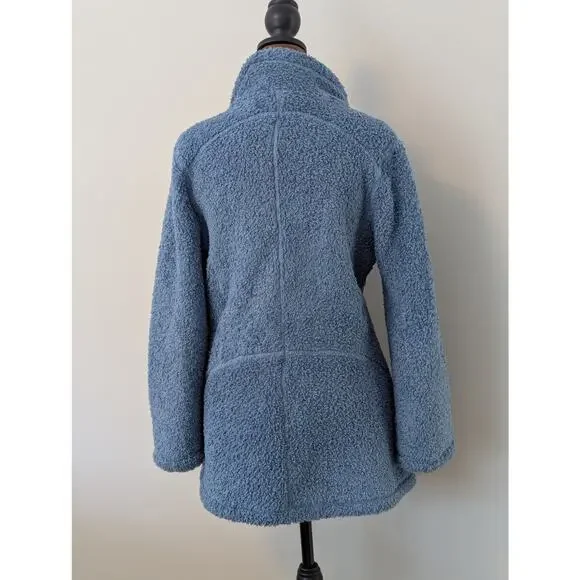 Athleta Teddy Fleece Boucle Blue Nubby Cozy Long Length Full Zip Jacket, Sz S - Picture 3 of 6